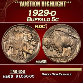 1929-d Buffalo Nickel 5c ms65 SEGS