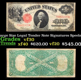 1917 $1 Large Size Legal Tender Note Grades vf++ Signatures Speelman/White