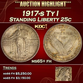 1917-s Ty I Standing Liberty Quarter 25c ms65+ fh SEGS
