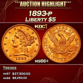 1893-p Gold Liberty Half Eagle $5 ms66+ SEGS