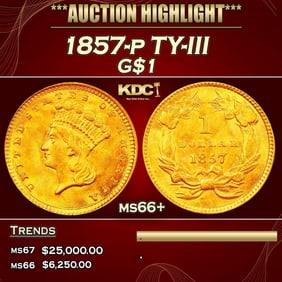 1857-p Gold Dollar TY-III $1 ms66+ SEGS
