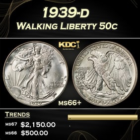 1939-d Walking Liberty Half Dollar 50c ms66+ SEGS