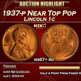 1937-p Lincoln Cent Near Top Pop 1c ms67+ rd SEGS