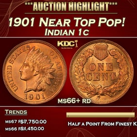 1901 Indian Cent Near Top Pop! 1c ms66+ rd SEGS