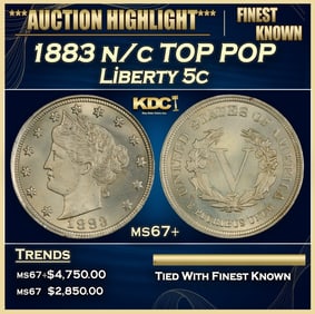 1883 n/c Liberty Nickel TOP POP 5c ms67+ SEGS