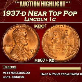 1937-d Lincoln Cent Near Top Pop 1c ms67+ rd SEGS