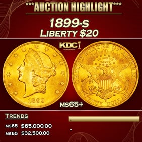 1899-s Gold Liberty Double Eagle $20 ms65+ SEGS