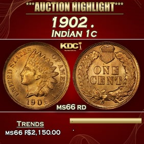 1902 Indian Cent . 1c ms66 rd SEGS