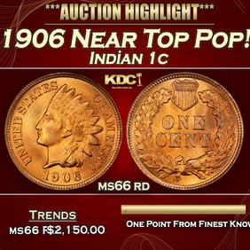1906 Indian Cent Near Top Pop! 1c ms66 rd SEGS