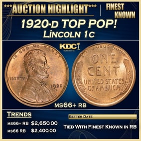 1920-d Lincoln Cent TOP POP! 1c ms66+ rb SEGS