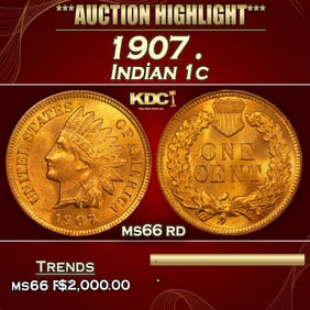1907 Indian Cent . 1c ms66 rd SEGS