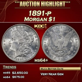 1891-p Morgan Dollar $1 ms64+ SEGS