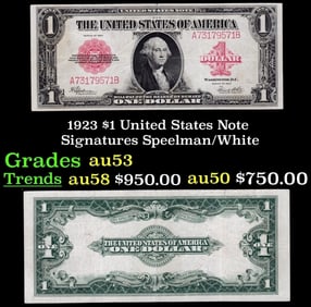 1923 $1 United States Note Grades Select AU Signatures Speelman/White