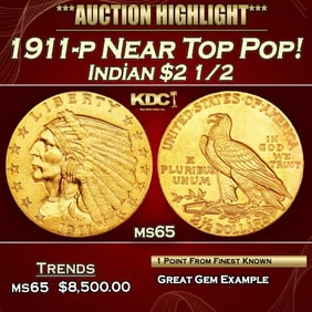 1911-p Gold Indian Quarter Eagle Near Top Pop! $2 1/2 ms65 SEGS