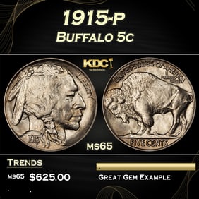 1915-p Buffalo Nickel 5c Grades ms65