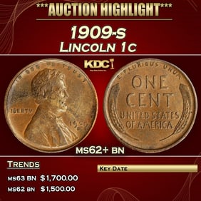 1909-s Lincoln Cent 1c ms62+ bn USCG