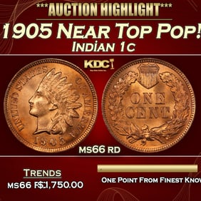 1905 Indian Cent Near Top Pop! 1c ms66 rd SEGS