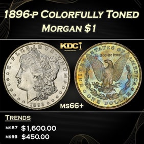 1896-p Morgan Dollar Colorfully Toned $1 ms66+ SEGS