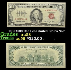 1966 $100 Red Seal United States Note Grades Choice AU/BU Slider