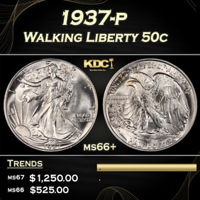 1937-p Walking Liberty Half Dollar 50c ms66+ SEGS