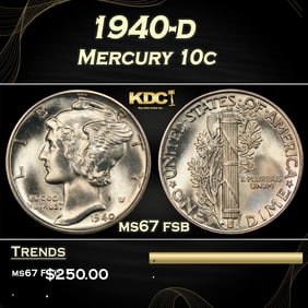 1940-d Mercury Dime 10c ms67 fsb SEGS