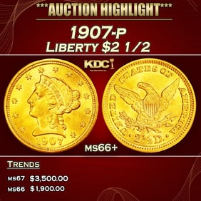 1907-p Gold Liberty Quarter Eagle $2 1/2 ms66+ SEGS