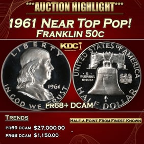 1961 Proof Franklin Half Dollar Near Top Pop! 50c pr68+ DCAM SEGS