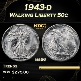 1943-d Walking Liberty Half Dollar 50c Grades ms66