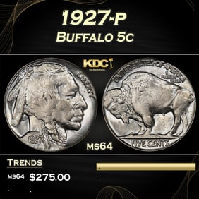 1927-p Buffalo Nickel 5c Grades ms64