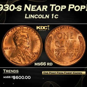1930-s Lincoln Cent Near Top Pop! 1c Grades ms66 rd