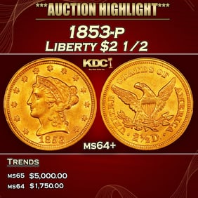 1853-p Gold Liberty Quarter Eagle $2 1/2 ms64+ SEGS