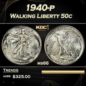 1940-p Walking Liberty Half Dollar 50c Grades ms66