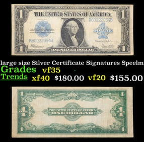 1923 $1 large size Silver Certificate Grades vf++ Signatures Speelman/White