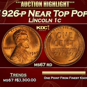 1926-p Lincoln Cent Near Top Pop! 1c ms67 rd SEGS