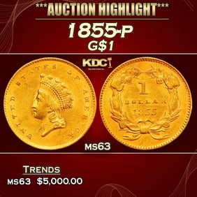 1855-p Gold Dollar $1 ms63 USCG
