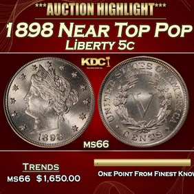 1898 Liberty Nickel Near Top Pop 5c ms66 SEGS