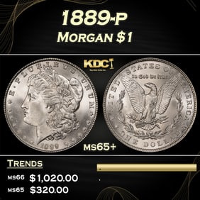 1889-p Morgan Dollar $1 Grades ms65+