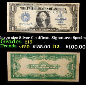 1923 $1 large size Silver Certificate Grades f+ Signatures Speelman/White