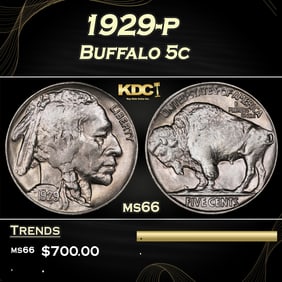 1929-p Buffalo Nickel 5c Grades ms66