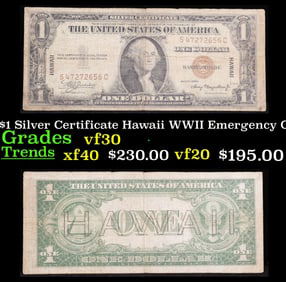 1935A $1 Silver Certificate Hawaii WWII Emergency Currency Grades vf++