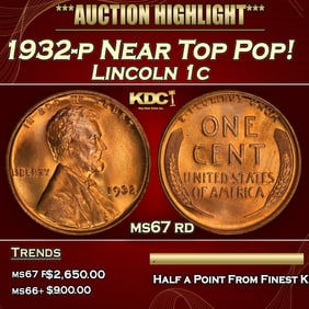 1932-p Lincoln Cent Near Top Pop! 1c ms67 rd SEGS