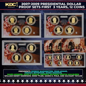 2007-2009 Presidential Dollar Proof Sets First 3 Years, 12 Coins In Original Government Packaging