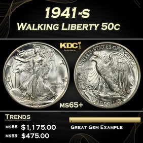 1941-s Walking Liberty Half Dollar 50c Grades ms65+