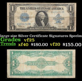 1923 $1 large size Silver Certificate Grades vf+ Signatures Speelman/White