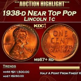 1938-d Lincoln Cent Near Top Pop 1c ms67+ rd SEGS