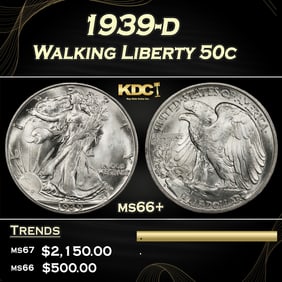 1939-d Walking Liberty Half Dollar 50c ms66+ SEGS
