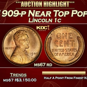 1909-p Lincoln Cent Near Top Pop! 1c ms67 rd SEGS