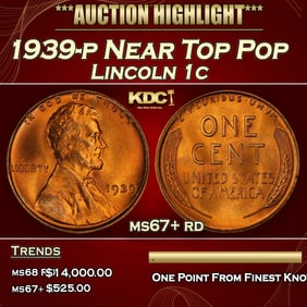 1939-p Lincoln Cent Near Top Pop 1c ms67+ rd SEGS