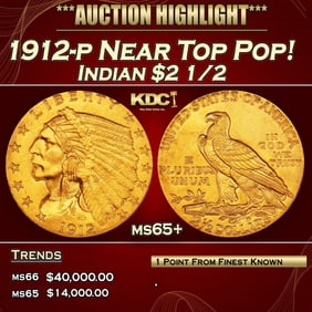 1912-p Gold Indian Quarter Eagle Near Top Pop! $2 1/2 ms65+ SEGS
