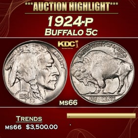 1924-p Buffalo Nickel 5c ms66 SEGS